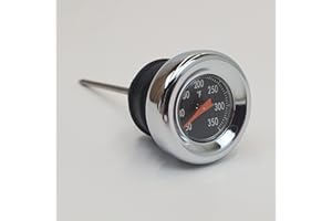 Chrome Oil Tank Dipstick w/Oil Temperature Gauge - Black Gauge Face - Fits 1970-1984 FL 4 spd, 1971-1985 FX, 1980-1991 Tour G