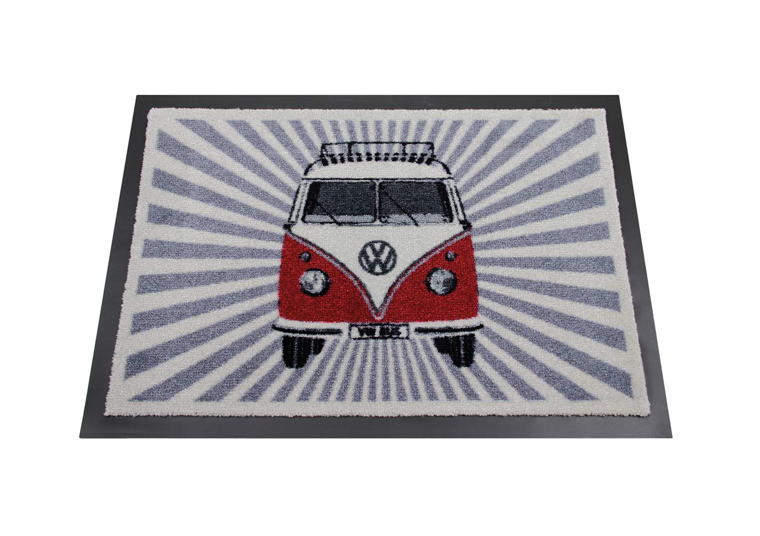 BRISA VW Collection - Volkswagen Foot Mat Doormat Rug Shoe Dirt Trapper with T1 Bus Campervan Motif (Samba Stripes/Red) — image 1