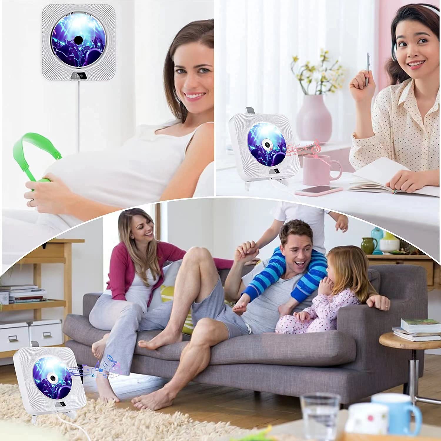 Portable CD Player with Bluetooth, Wall Mountable CD Player with Dust Cover,FM Radio,Built-in Speakers,USB Port,AUX Input,LCD Display