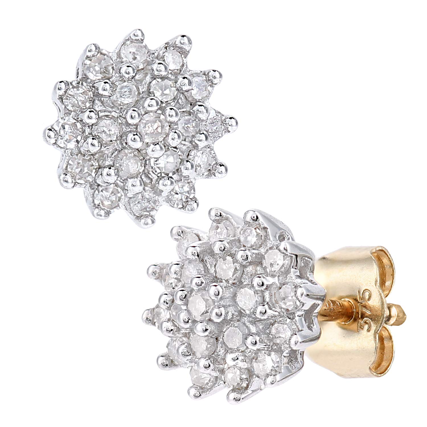9ct Yellow Gold Earrings – 0.25ct Diamond Cluster Studs Women’s Earrings - by Elegano