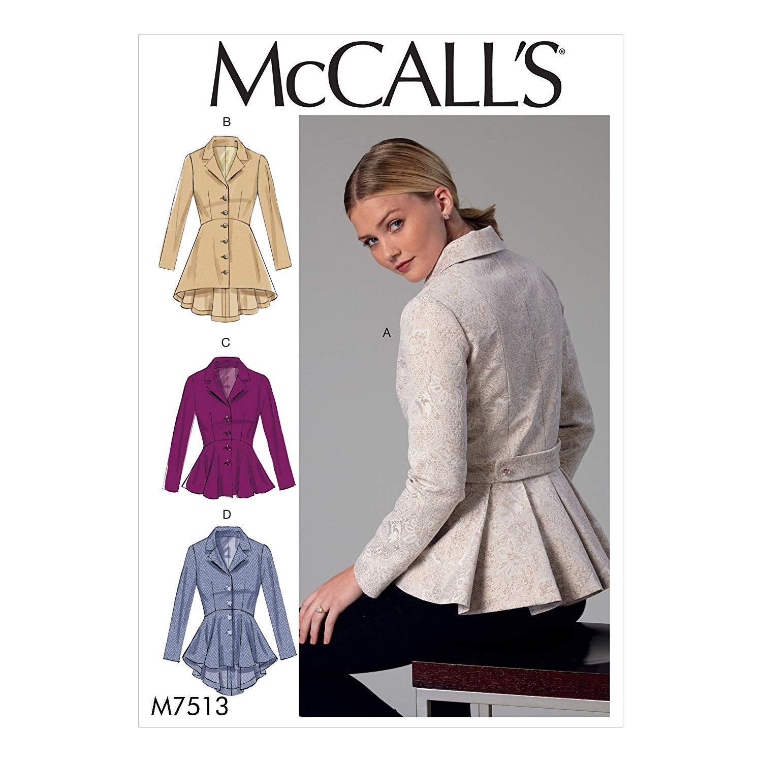 McCall's Patterns 7513 A5,Misses Jackets,Sizes 6-14, Tissue, Multi/Colour, 17 x 0.5 x 0.07 cm, Brocade, Wool Blends, Velveteen, Baby Cord