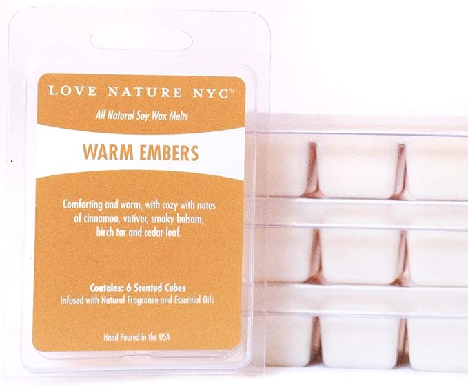 All Natural Soy Wax Melts, (3 Pack), Warm Embers Scented, NonToxic, 18 Cubes Total