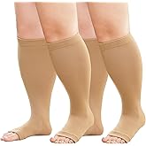 BODALA Plus Size Compression Socks: Wide Calf Toeless Stockings for Men Women - Open Toe 20-30 mmHg Compression Hose Support for Travel Nurses