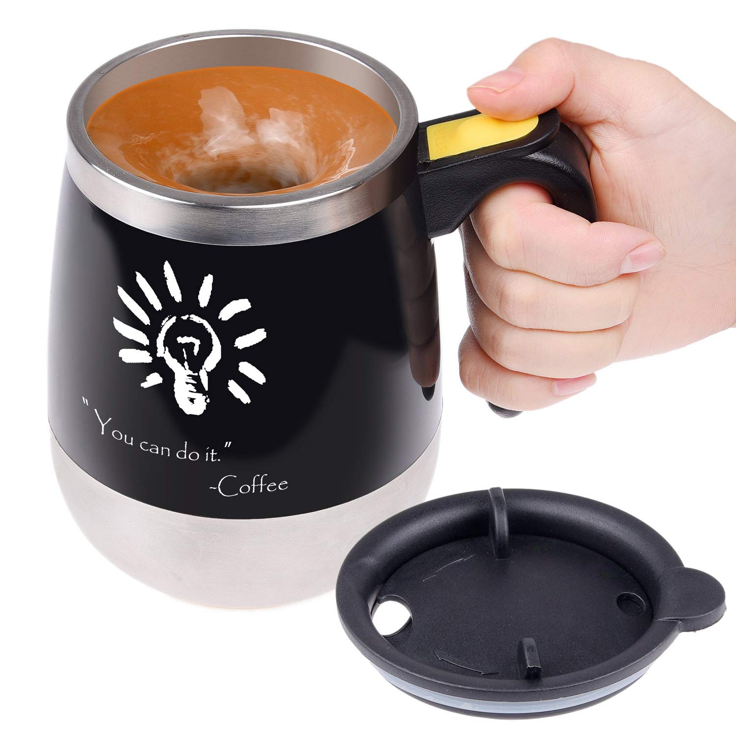 Self stirring coffee mug - Automatic mixing stainless steel cup - To stir your coffee, tea, hot chocolate, milk, protein shake, bouillon, etc. - Ideal for office, school, gym, home - 400 ml / 13.5 oz — image 1