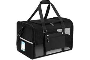 Pnimaund Pet Carrier Airline Approved, Small Dog Carrier with Upgrade Zippers and Reflective Strip, Soft Cat Carrier for Medium Cats Dogs of 15 Lbs, Collapsible Cat Travel Carrier, Black
