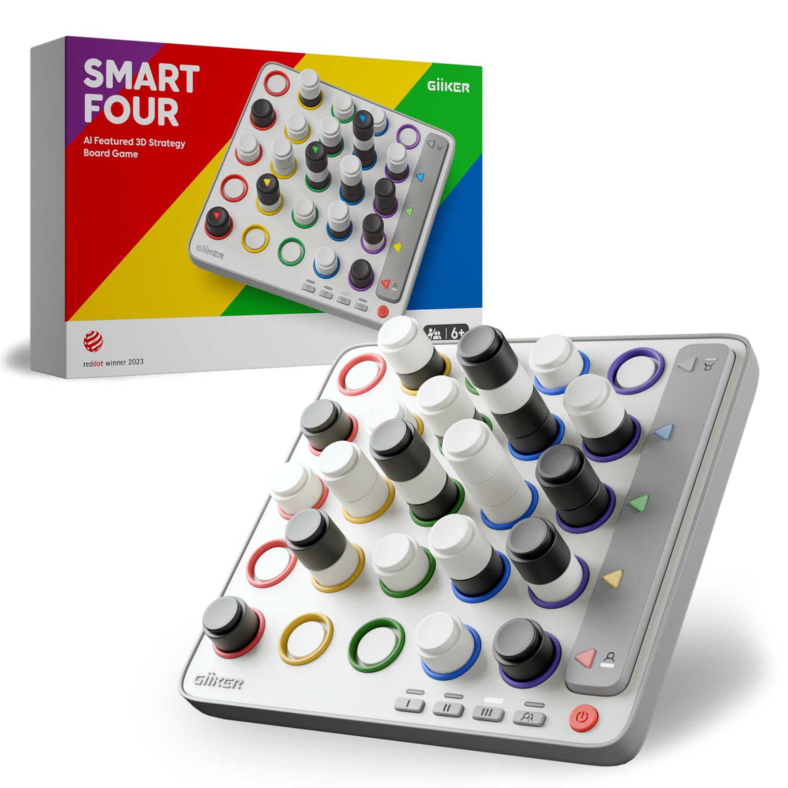 Photo 1 of GiiKER Smart Four, 3D AI-Powered 4 in a Row Game, Strategy Board Games with Integrated Referee for 1-2 Players, Travel Games for Ages 6-12 and up, Birthday Gift for Kids Family Game Night