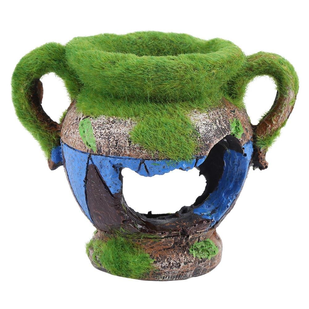 Aquarium Ornaments，Simulation Resin Moss Vase Hide House Aquarium Landscape Decoration Polyresin Fish Tank Aquarium Ornaments Decor