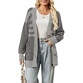 Alaster Queen Women's Striped Sweater Cardigan Fall Open Front Button Down Long Sleeve Knit Color Block Cardigan with Pockets