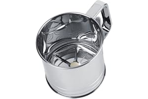 Flour Sifter for Baking, Stainless Steel Fine Mesh Baking Sifter One Hand Operation Flour Duster Press Crank Sifter