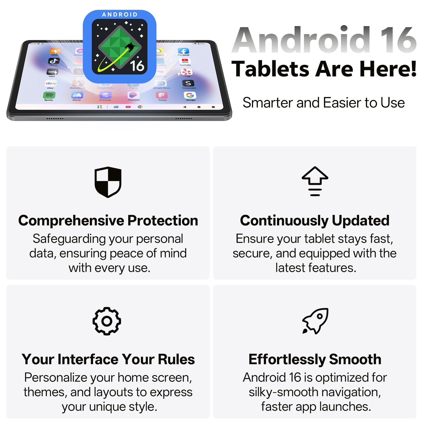 Android 16 Tablet, 10.1 inch Tablets with Octa-Core Processor, 20GB RAM 128GB ROM 1 TB Expandable, 1280x800 HD IPS Touch Screen, GPS, 8H Battery, WiFi 6, BT 5.2, Dual Camera (Gray)