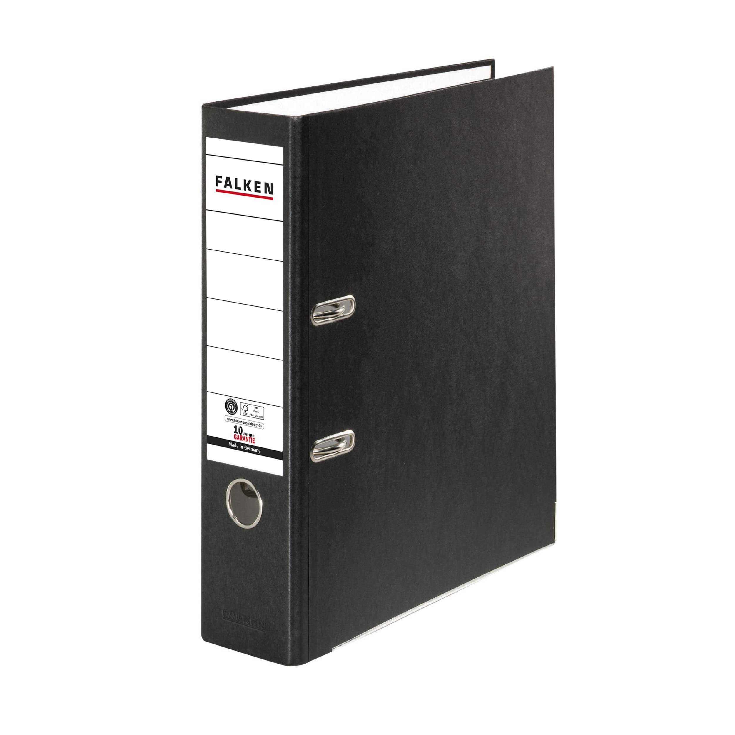 Original Falken Recycolor environmental folder Öko. Made in Germany. Coloured paper cover outside 8 cm wide DIN A4 black ring binder file folder letter file office folder cardboard folder CO2-neutral Blue Angel — image 1