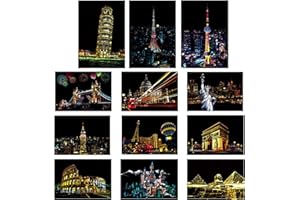 Georgie Porgy Scratch Paper Art Set DIY Arts and Crafts Kits for Kids Adults Magic Rainbow Scratch Postcards for Christmas Birthday Gift with Scratching Tools Kit (Classical Ancient Modern City)