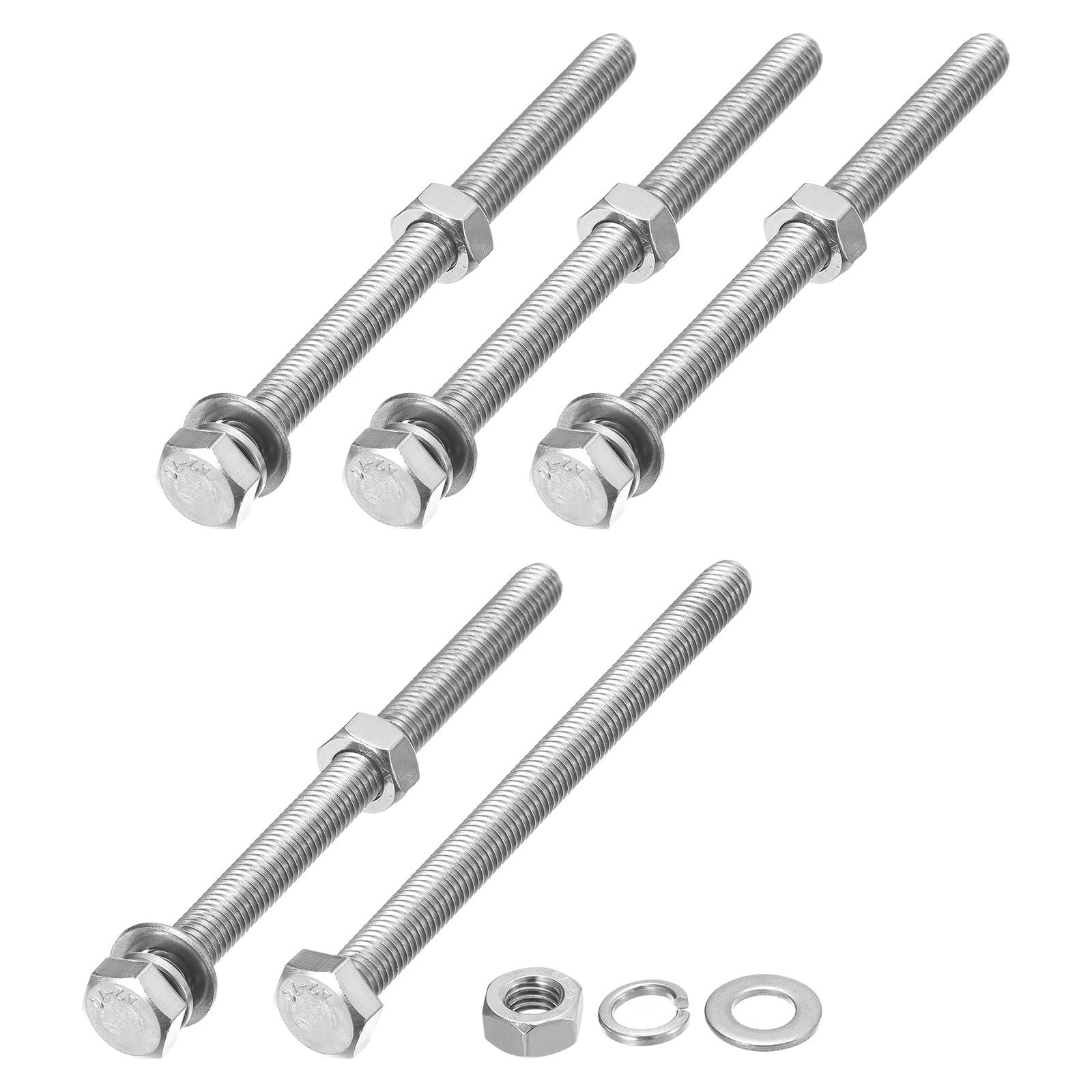 METALLIXITY Hex Head Screws Bolts, Nuts, Flat & Lock Washers Kits (M8-1.25x110mm) 5 Set, Stainless Steel Fully Threaded Machine Screws Bolt Set - for Home Appliance Equipment
