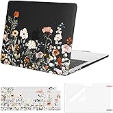 MOSISO Compatible with MacBook Air 13 inch Case 2026-2022 M4 A3240 M3 A3113 M2 A2681, Plastic Garden Flowers Hard Shell&Keyboard Cover&Screen Film Compatible with MacBook Air 13.6 inch, Black