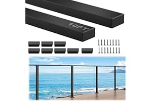 Gyykzz 10FT Aluminum Black Handrail, 2 Pack Rectangular Flat Top Hand Rail Prefect for Coastal Projects, Deck Railing Top Rail Square Tube with 8 Nylon End Cap for Indoor Outdoor Stairs DIY Balustrade