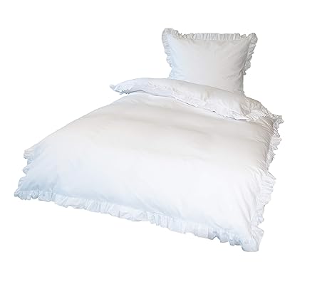 Krollmann 4-TLG. Bettwäsche Set Rüschen mit Reißverschluss 100% Baumwolle, Deckenbezug 135x200cm, Kissenbezug 80x80cm, Vintag