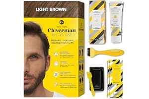 Cleverman Hair & Beard Dye Kit for Men, All-in-One Reusable Mens Hair Color, Natural Gray Coverage, Ammonia-Free Beard Mustache Dye for Men