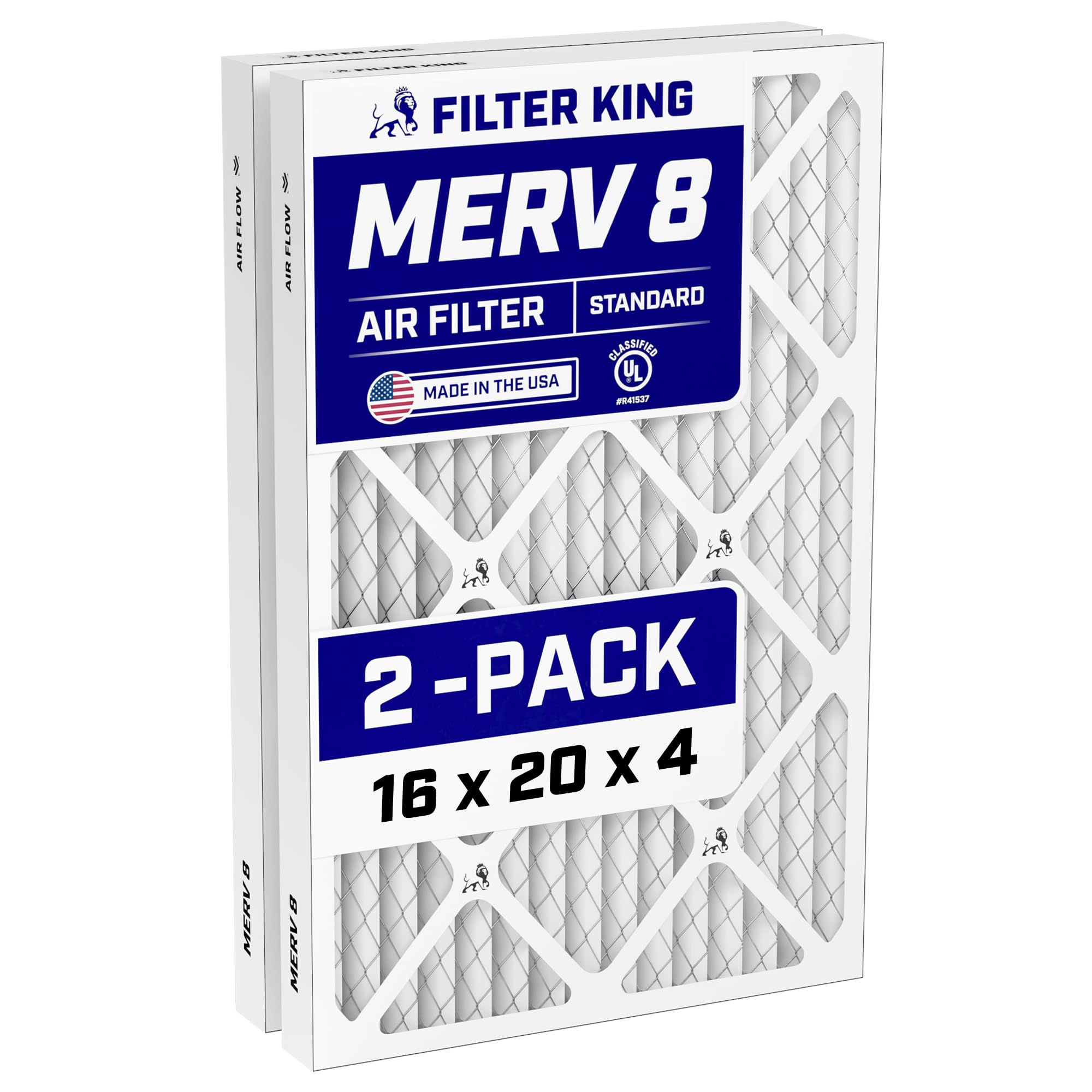 Filter King 16x20x4 Air Filter | 3-PACK | MERV 8 HVAC Pleated A/C Furnace Filters | MADE IN USA | Actual Size: 15.5 x 19.5 x 3.75" Image