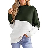 CUPSHE Womens Fall Long Sleeve Mock Neck Sweaters Colorblock Oversized Long Sleeve Knit Pullover Jumper Tops