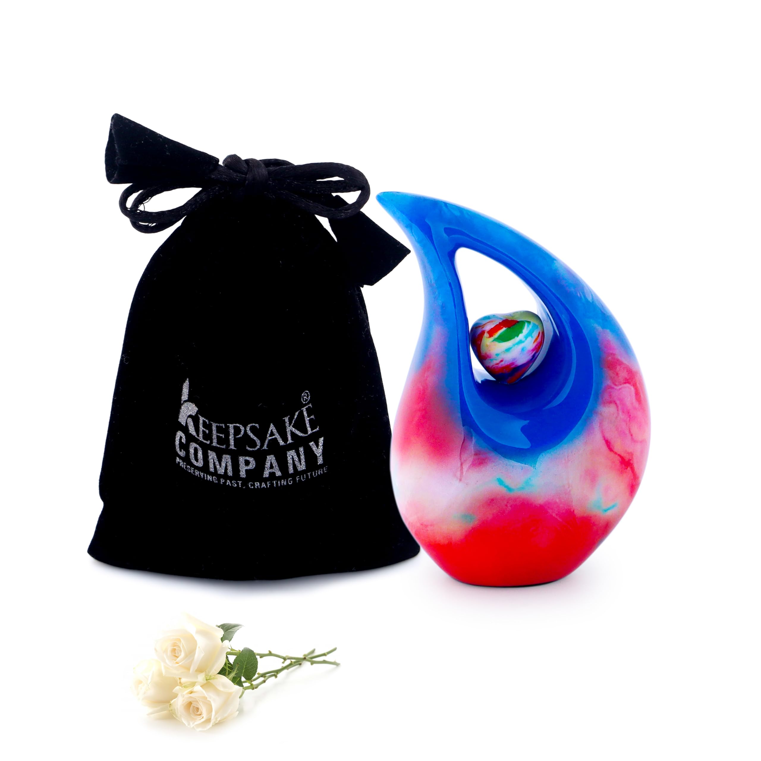 KEEPSAKE COMPANY Multicolor Tear Drop Medium Urns for Human Ashes with Matching Heart (6 Inch Height) - Unique Medium Urn Funeral Urn - Small Pet Urns,Multicolored