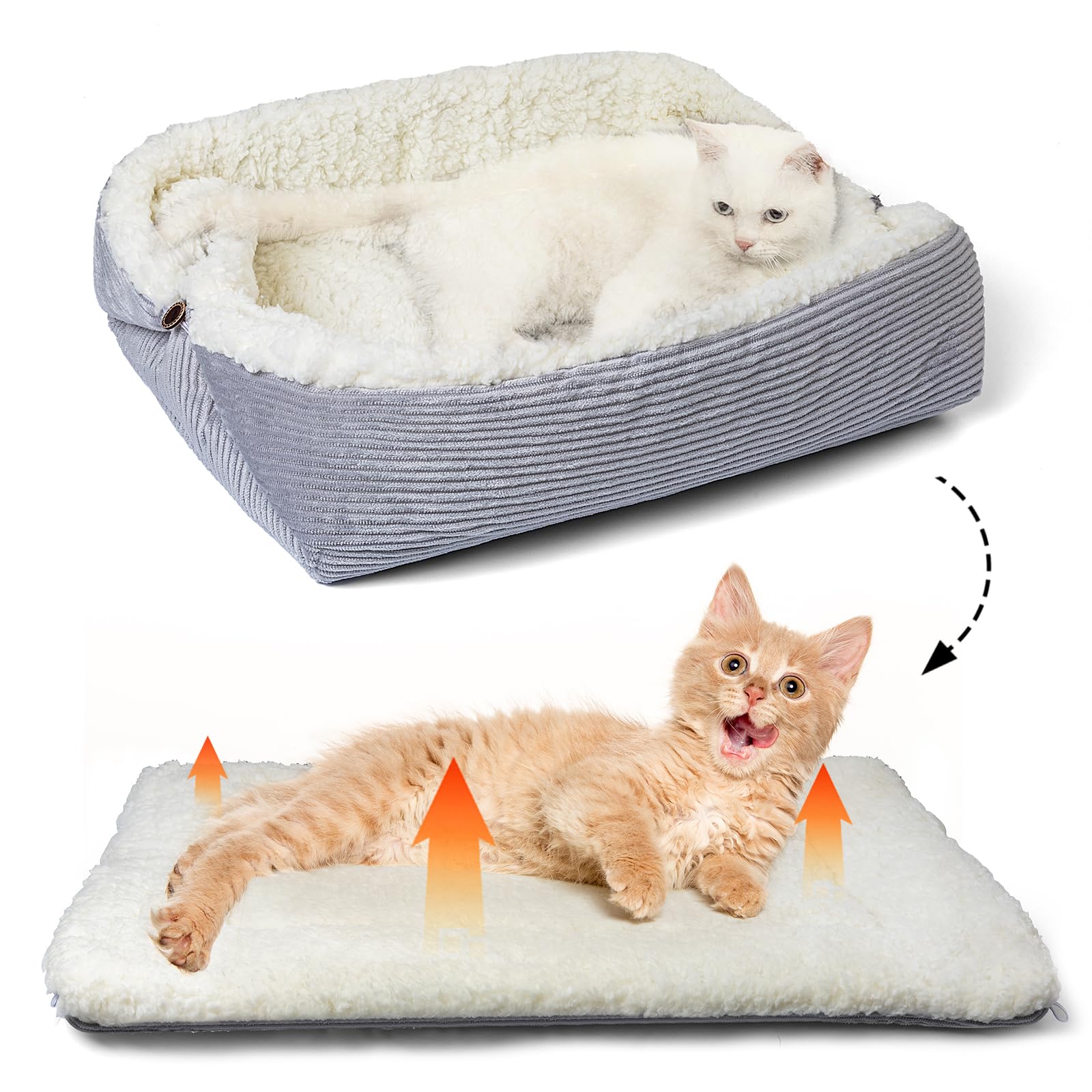 Ruitena Self Warming Cat Beds for Indoor Cats, 42x38 cm Convertible Small Cat Bed for Cats and Small Dogs, Washable Foldable Pet Pubby Bed Mat Kitten Bed Blanket