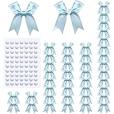 TIMESEEK 60-Pack Satin Ribbon Twist Tie Bows for Gift Wrapping, 3.3" Cerulean Blue Gift Wrap Bows - Premium DIY Decor for Treat Bags, Birthday Presents, Holiday Gifts, Party Decorations, Gift Bags