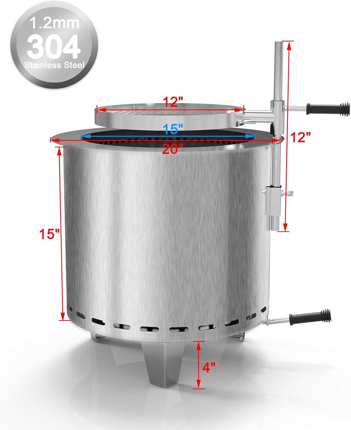 smokeless wood fire pit on Suncoo Smokeless Fire Pit 20 Inch Stainless Steel Bonfire Wood Burning Firepit With Detachable Grill No Gas Or Propane Required Adjustable Air Inlet For Outdoor Campfire Backyard Outdoor Heating Fire Pits