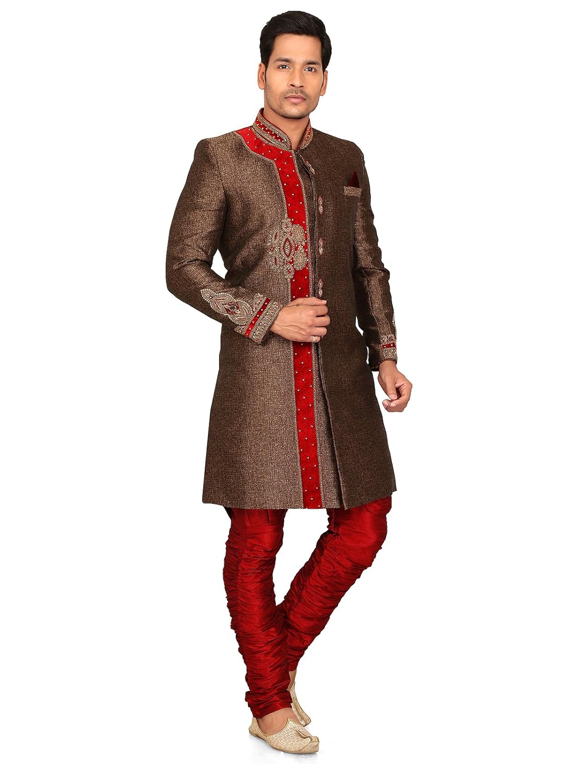 a.b.c. garments brown jute brijesh sherwani for men