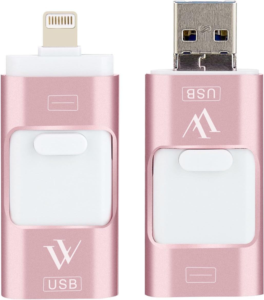 USB Flash Drive for Iphone 32 GB USB 3.0 Memory Expansion, 3 in 1 External Pen-Drive Storage Memory Stick for Apple ios Mac Android Windows (Pink)