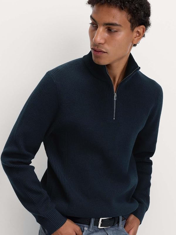 Camisola de meio fecho com canelas e algodão azul-marinho escuro M