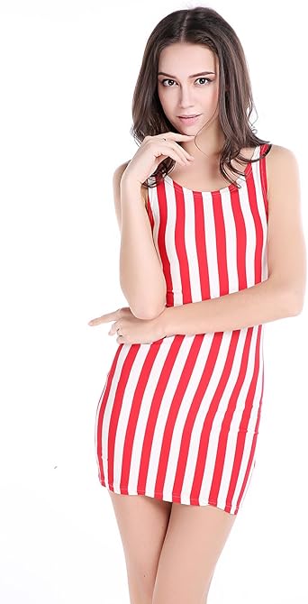 red and white vertical striped dress