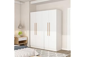 FAMAPY 4 Door Wardrobe Armoires and Wardrobes with Storage Shelevs, Armoire Wardrobe Closet with Hanging Rod, Wooden Handles, Armoire Closet for Bedroom White (63”W x 18.9”D x 70.9”H)