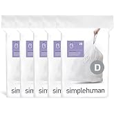 simplehuman Code D 100 Count Custom Fit Liners, Drawstring Kitchen Trash Bags, One-by-One Mess-Free Dispense, Extra Thick &amp; Double Seamed, 50% PCR Plastic, 20 Liter / 5.3 Gallon, White