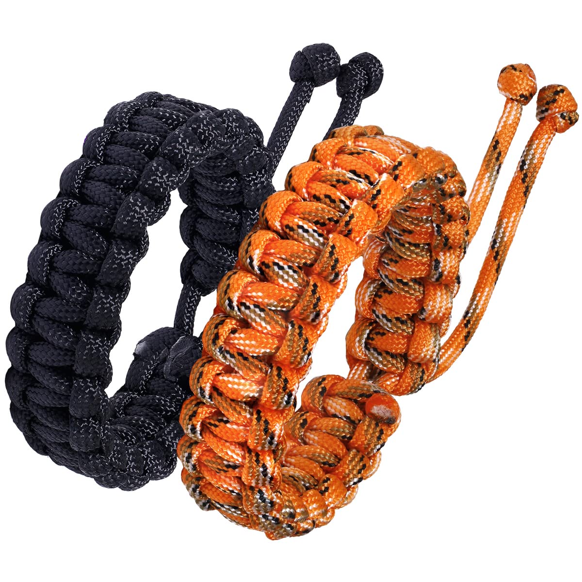 Jewboo Paracord Survival Bracelets Braided Paracord Handmade Rope for Couples Men Women Adjustable Size (Black & Orange)