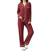 Ekouaer Women's Fleece Pajama Sets Long Sleeve Button Down Two-piece Sleepwear Soft Lounge Set