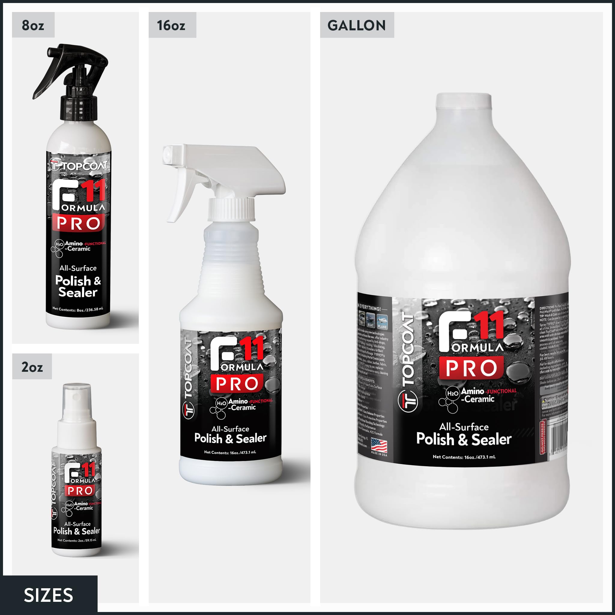 TopCoat F11PRO All-Surface Car Polish & Sealer 8 oz Spray Bottle - Most Advanced Water-Based Ceramic Coating for Cars, Motorcycles, Boats, RVs and More - Car Coating Spray for Shine and Protection