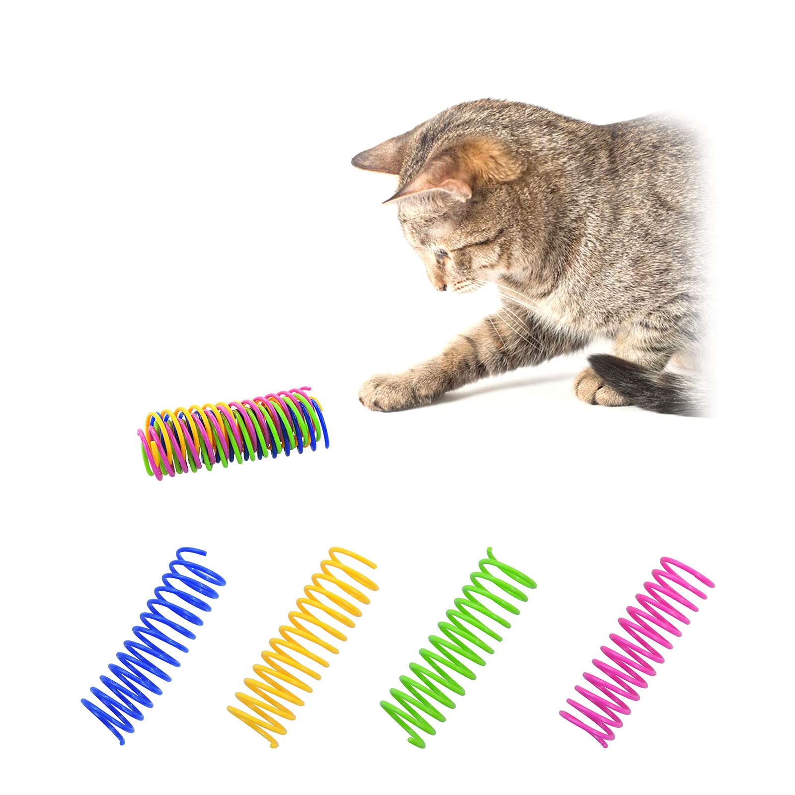 Andiker Cat Toys for Indoor Cats - Interactive 3.34in 4 Colors Cat Spring Toy Set, Lightweight Durable High Elasticity Spiral Springs for Cats to Swat, Bite, Hunt to Kill Time (12pcs)