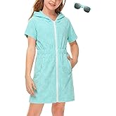 BesserBay Girls Swim Cover Up Beach Bathing Suit Coverups for Swimwear Zip-Up Terry Cloth Robes with Sunglasses 6-14 Years