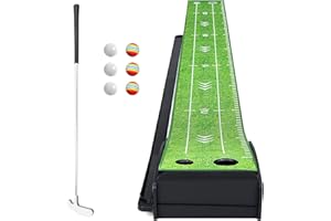 Losbenco Golf Putting Green Indoor Putting Green Set with Putter & 6 Balls, Putting Practice Mat with Auto Ball Return System Suitable for Office, Backyard, Patio, Golf Gift for Men
