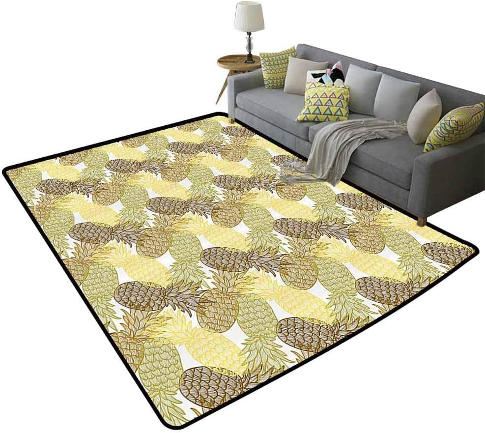 Amazon Com Pineapple Decor Durable Rug Summer Themed Drawn Overlapping Curving Tropical Pineapples With Lines Suitable For Bedroom Living Room Light Yellow Brown 3 X 5 90x150cm Kitchen Dining