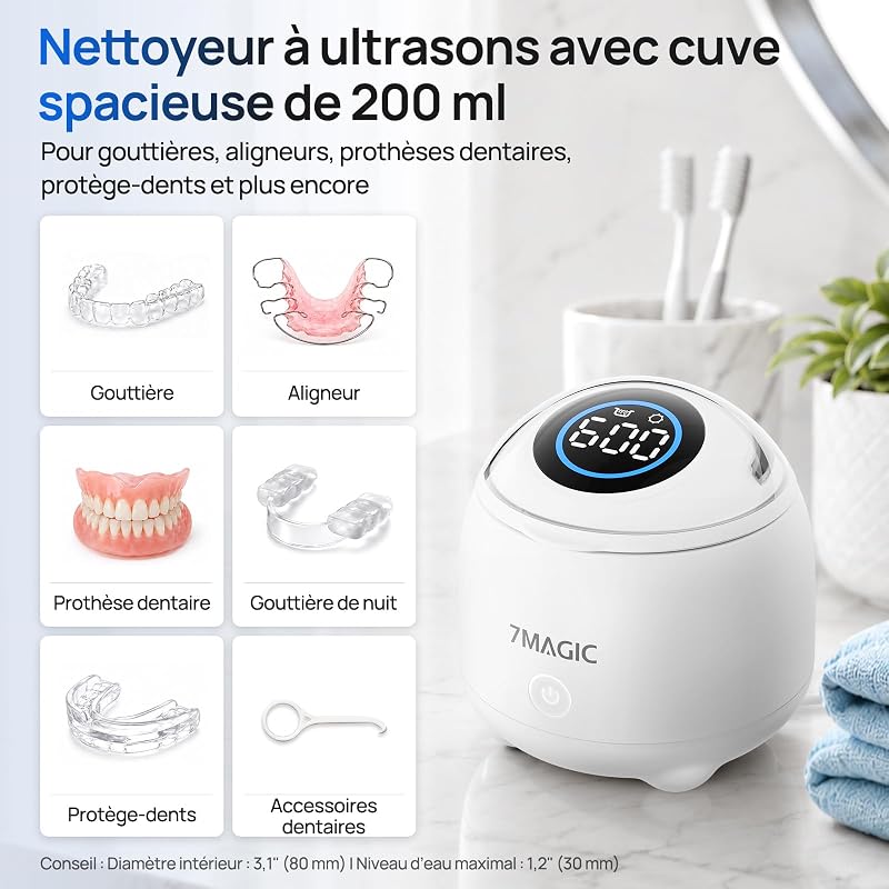 Nettoyeur ultrasons pour gouttières, 48 kHz, UV-C, Blanc