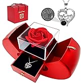 IWZDH Preserved Red Rose with Necklace Romantic Gift for Mom, Grandma, Friends - Birthday, Anniversary Keepsake