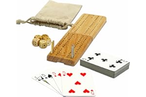 WE Games Cribbage Board Game Set, Travel Crib Board with Storage Slot and Drawstring Bag for Card Storage, Foldable 2 Track Cribbage Board with Cards, Metal Pegs and Dice, Mini Board Games