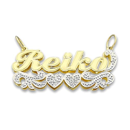 Personalized Necklace 10K Yellow Gold 3D Double Plates Diamond