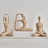 Ni-JASW Sandstone Yoga Statues Set of 3, Resin Zen Meditation Figurines for Bookself, Home Decor, Gifts