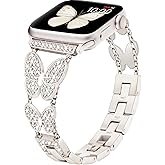 G-ficu Butterfly Band Compatible with Apple Watch Band 40mm 41mm 42mm(S11/10) 38mm iWatch SE Series 11 10 9 8 7 6 5 4 3 Bands, Slim Cute Metal Bands for Women, Bling Dressy Diamond Strap-Starlight