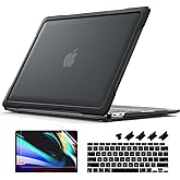 Batianda 4-in-1 Ultimate Case for MacBook Air 13 inch 2020 2019 Release Model A2337 M1 Chip A2179 A1932 - Matte Translucent Rugged Armor Shell with Carbon Fiber Texture Grip Shockproof Bumper - Black