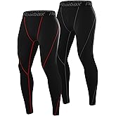 Roadbox 2 Pack Men's Compression Pants, Quick Dry Running Tights Workout Leggings, Athletic Base Layer for Gym Football Yoga