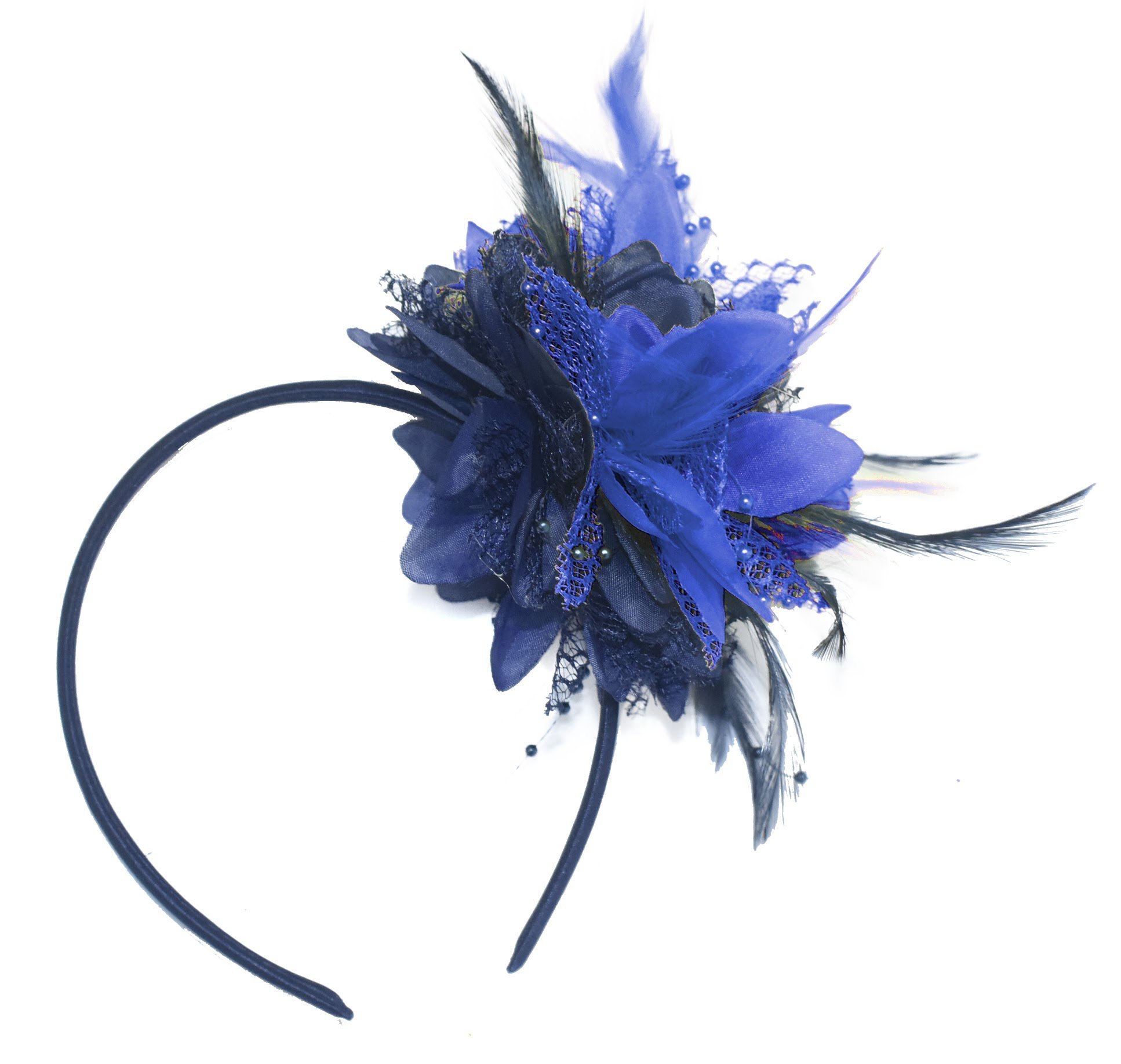 Caprilite Navy Blue and Royal Blue Fascinator on Headband for Ascot Weddings