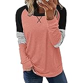 onlypuff Long Sleeve Tunic Top for Women Loose Fitting Round Neck